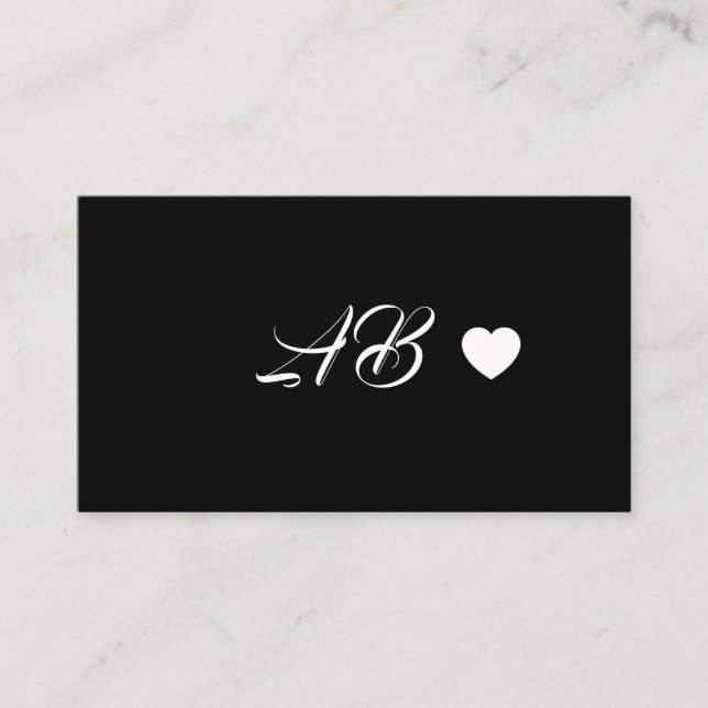 Monogram Red Heart | Black Handwritten Script  Business Card (Front)