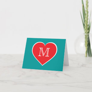 Monogram red heart - blank inside note card