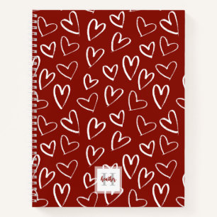 Monogram Red Heart Pattern Sketchbook Notebook