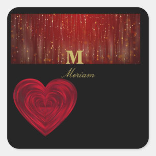 Monogram Red heart    Square Sticker