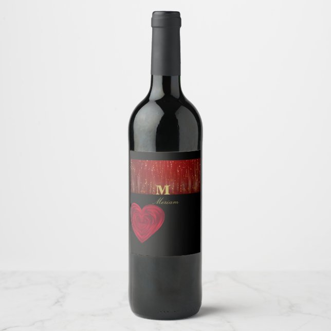 Monogram Red heart   Wine Label (Front)