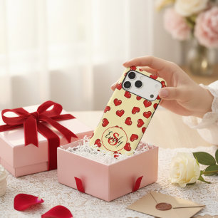 Monogram Red Hearts Pattern Custom Romantic Gift