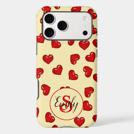 Monogram Red Hearts Pattern Custom Romantic Gift