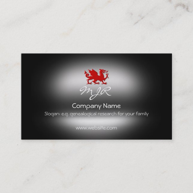 Monogram, Red Heraldic Dragon, metallic-effect Business Card (Front)