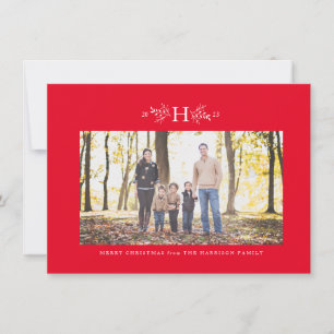 Monogram red holiday photo card