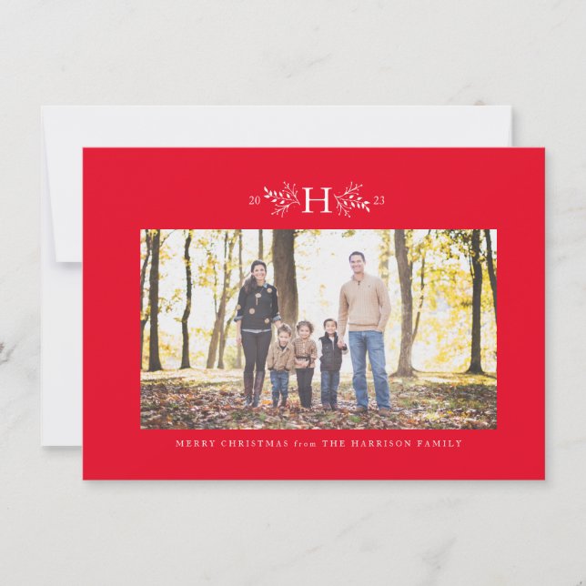 Monogram red holiday photo card (Front)
