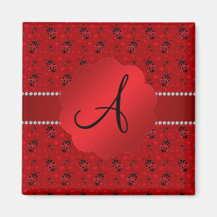 Monogram red ladybugs pattern magnet