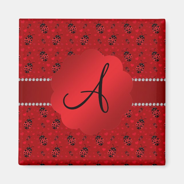 Monogram red ladybugs pattern magnet (Front)