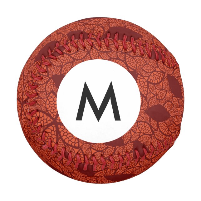 Monogram Red leaves pattern on orange Baseball (Front Left)