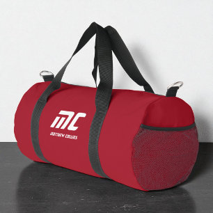 Monogram Red Minimalist White Name Custom for Him Duffle Bag