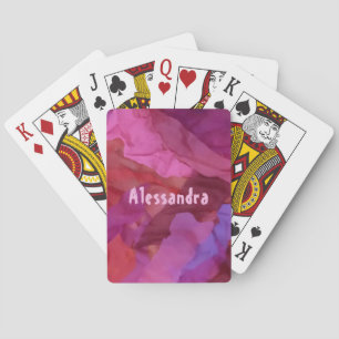 Monogram red pink abstract stripes pattern girly  playing cards