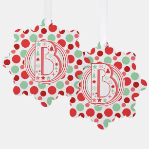 Monogram Red Pink and Green Polka Dot Christmas Tree Decoration Card