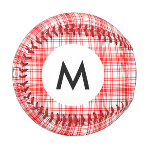 Monogram Red Plaid Baseball