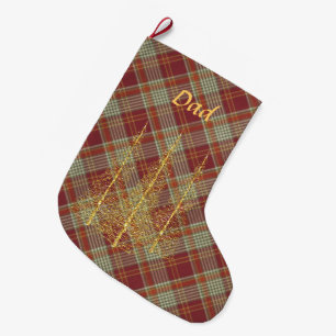 Monogram Red Plaid Gold Trees Christmas Stocking