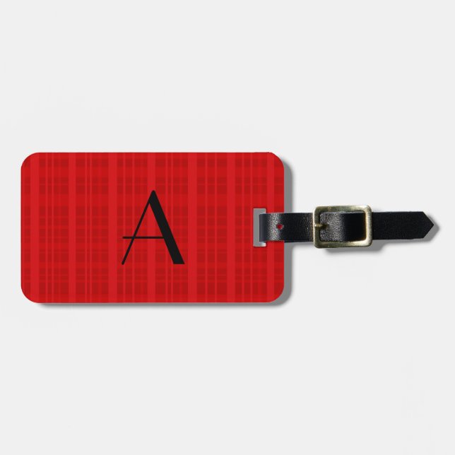 Monogram red plaid luggage tag (Front Horizontal)