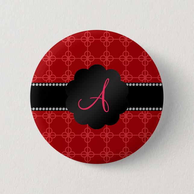 Monogram red retro circles 6 cm round badge (Front)