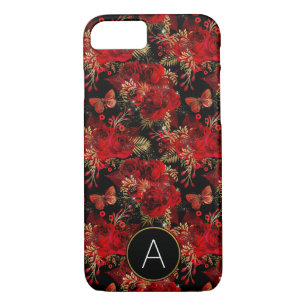Monogram Red Roses and Butterfly Pattern Case-Mate iPhone Case