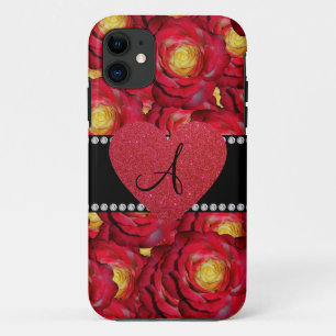Monogram red roses red heart Case-Mate iPhone case