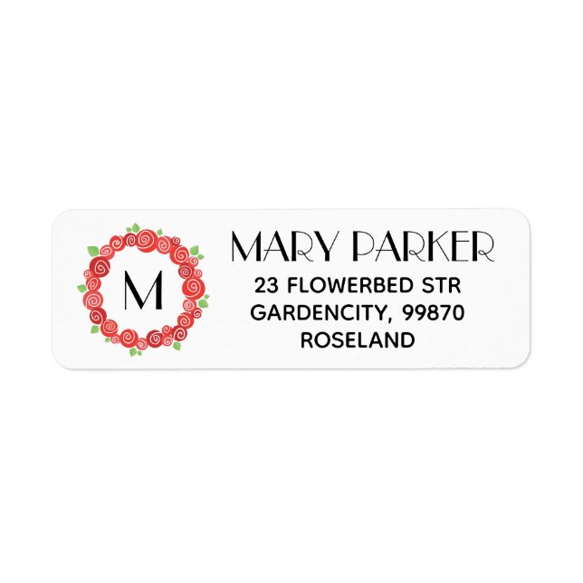 Monogram red roses wreath, spring floral nature (Front)