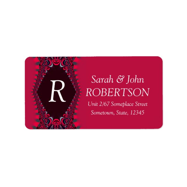 Monogram Red Satin Lace Address Label (Front)