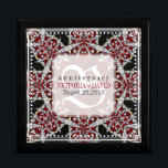 Monogram Red Star Diamonds Wedding Anniversary Box<br><div class="desc">Mediaeval and Middle eastern Indian inspired design in energising colours of deep red and black with white trims and lots of decorative diamonds within this exotic pattern. Strong and stylish custom Wedding, Anniversary or engagement present. Personalise with names, anniversary date and monogram or numbers - made into a wonderful wooden...</div>