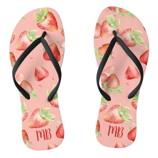 Monogram Red Strawberry Summer Fun Modern Girly Jandals (Footbed)