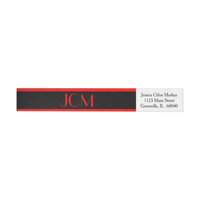 Monogram Red Stripe / Black on White Wrap Around Label (Individual)