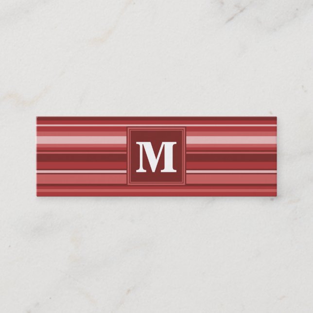 Monogram red stripes mini business card (Front)