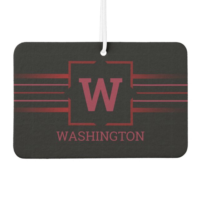 Monogram Red Text on Black Car Air Freshener (Front)