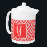 Monogram Red Three-Tone Diamond Pattern<br><div class="desc">Heat your tea in this Monogram Red Three-Tone Diamond Pattern Teapot. It features a geometric diamond pattern in three shades of red with an initial in light red against a dark red square. Personalise it with your initial. A great gift idea for that stylish tea lover in your life.</div>