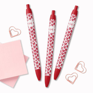 Monogram Red Valentine Heart Pattern Black Ink Pen