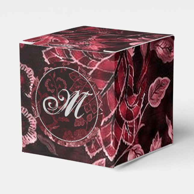 Monogram Red Vintage Floral Cube Favour Box (Front Side)