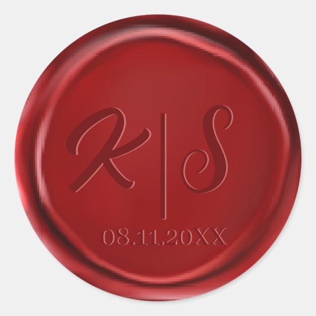 Monogram Red Wax Seal Wedding Stickers (Front)