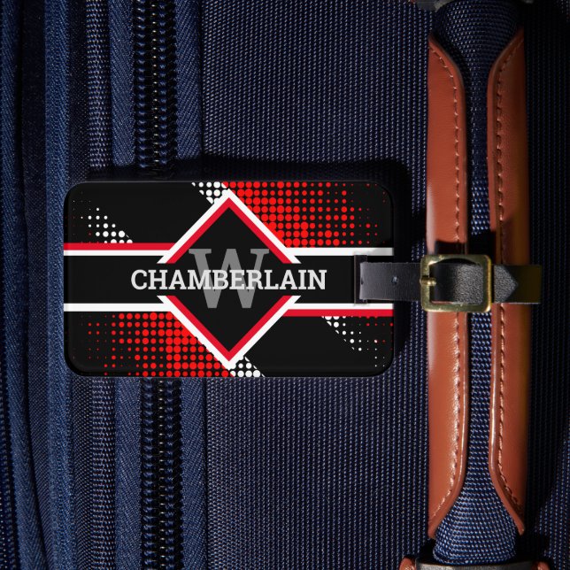Monogram Red White and Black Luggage Tag (Front Insitu 4)
