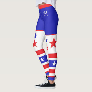 Monogram Red White and Blue Stars and Stripes Leggings