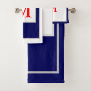 Monogram Red White Blue Block Pattern  Bath Towel Set