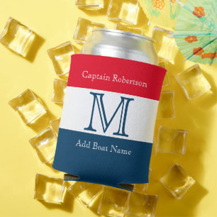 MONOGRAM Red White Blue stripe Solid Colour   Can Cooler