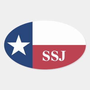 Monogram Red White Blue Texas Flag Oval Sticker