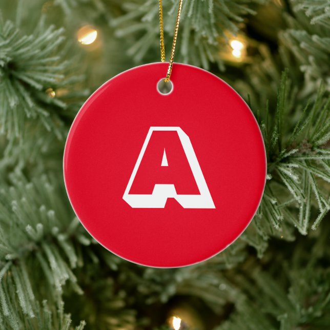 Monogram red & white custom initial Christmas Ceramic Tree Decoration (Tree)