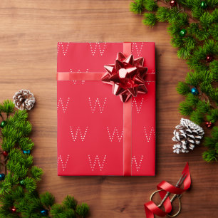 Monogram red white custom initial number pattern wrapping paper