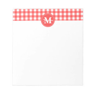 Monogram Red White Gingham Check Pattern Notepad