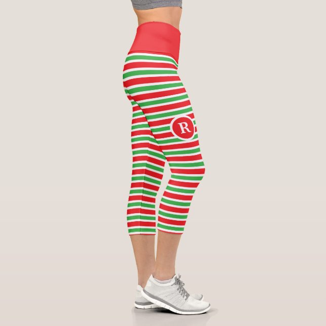 Monogram red white green striped capri leggings (Right)