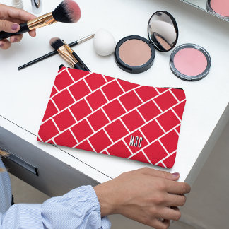 Monogram, Red & White Stylish Trellis Pattern Accessory Pouch