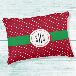 Monogram, Red White Swiss Dots 16x12 Decorative Cushion