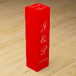 Monogram Red White Wedding Wine Box<br><div class="desc">Romantic bright red white monogrammed wedding wine favour boxes for your reception guests. Personalise with the Bride and Grooms First Name Initials and Wedding Date in white text. Thank You is written in white script on top of box. Use for wine or champagne bottles tucked inside, or for anniversary or...</div>