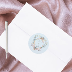 Monogram Regency Crest Blue Elegant  Classic Round Sticker