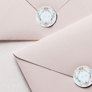 Monogram Regency Crest Elegant Blue  Classic Round Sticker