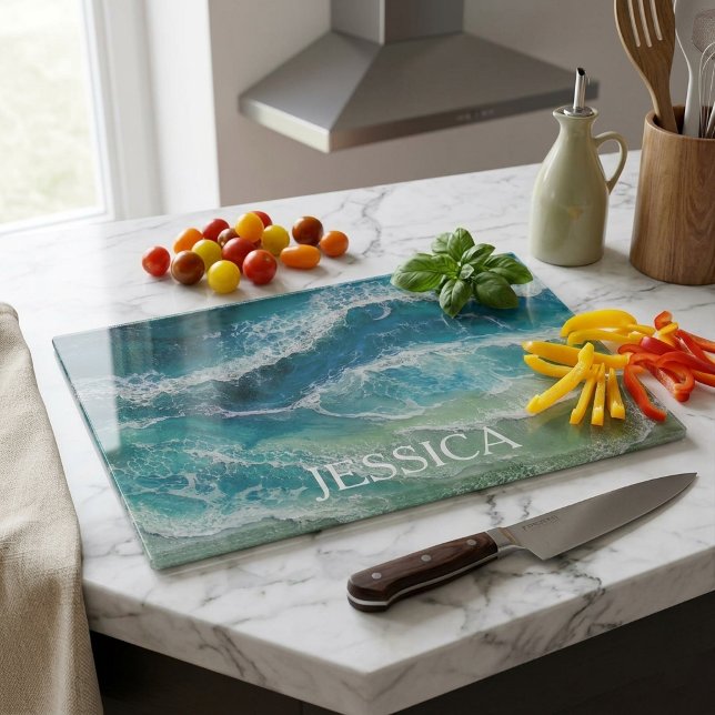 Monogram Resin Look Waves Coastal Cutting Board (Creator Uploaded)