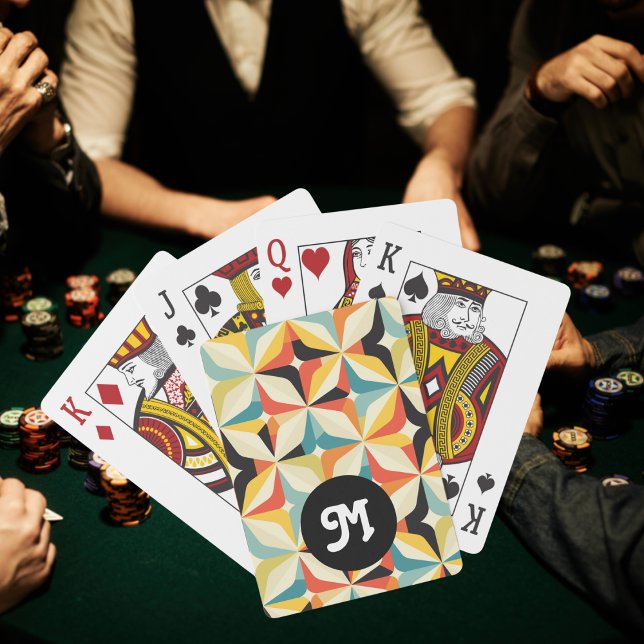 Monogram Retro 70s Geometric Pattern  Playing Cards (Creator Uploaded)