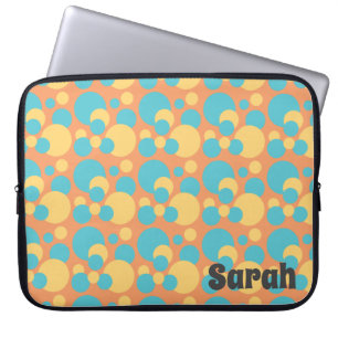 Monogram Retro Blue and Yellow Polka Dot Pattern Laptop Sleeve